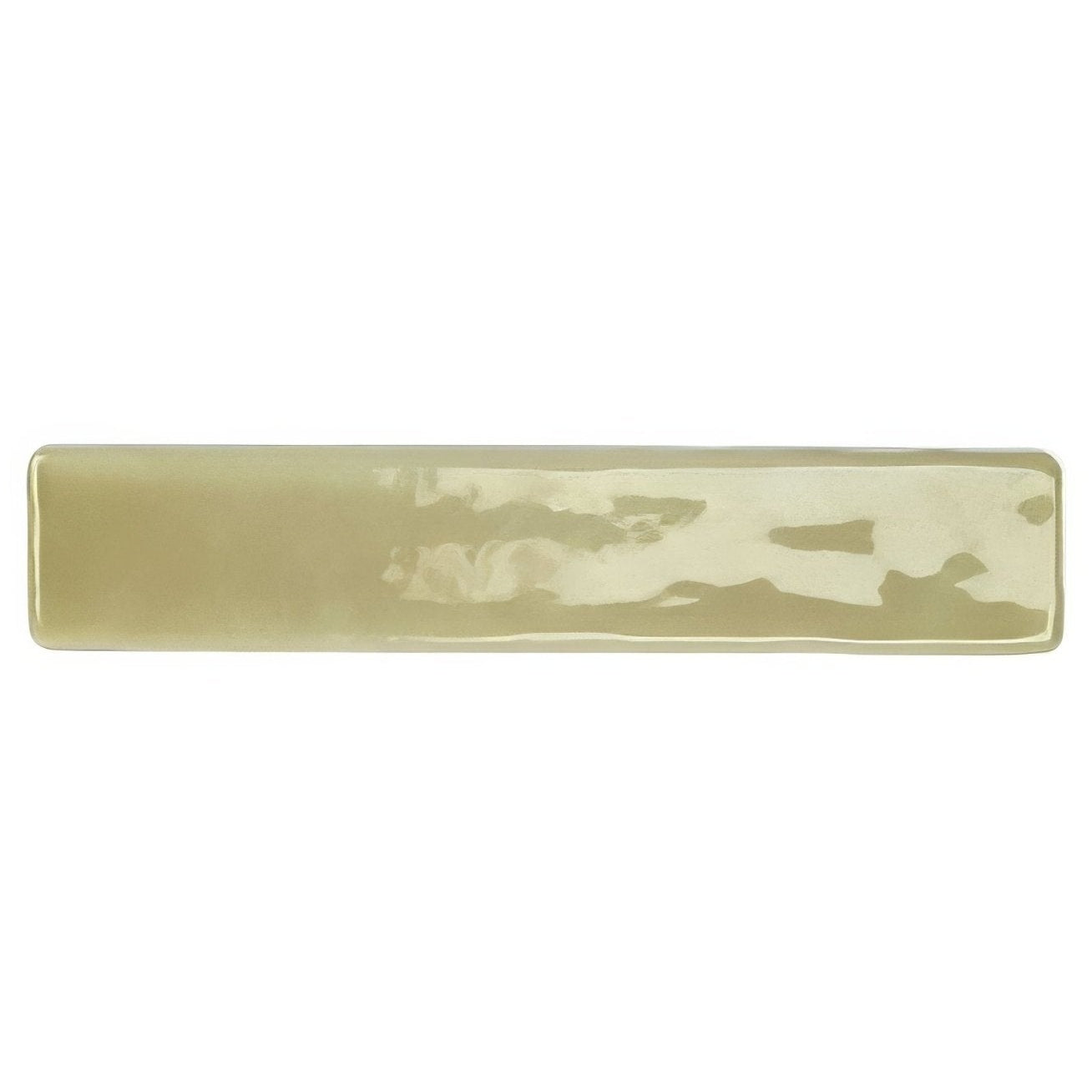 Nina Campbell Rivage olive glazed wall tile with a sleek rectangular shape matte gold finish and hammered texture