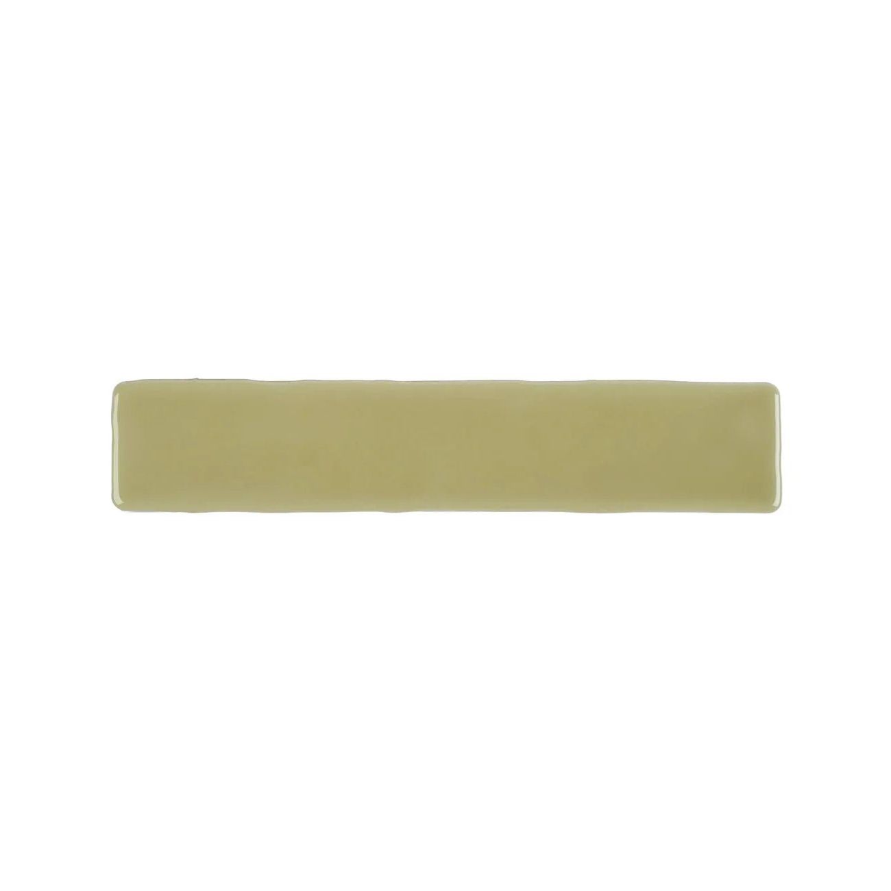 A sleek rectangular ceramic wall tile with a smooth matte olive green finish from Nina Campbell Rivage collection