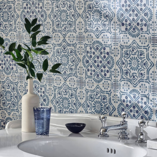 Nina Campbell Seville Blue Porcelain Tile 20x20cm - alternate view