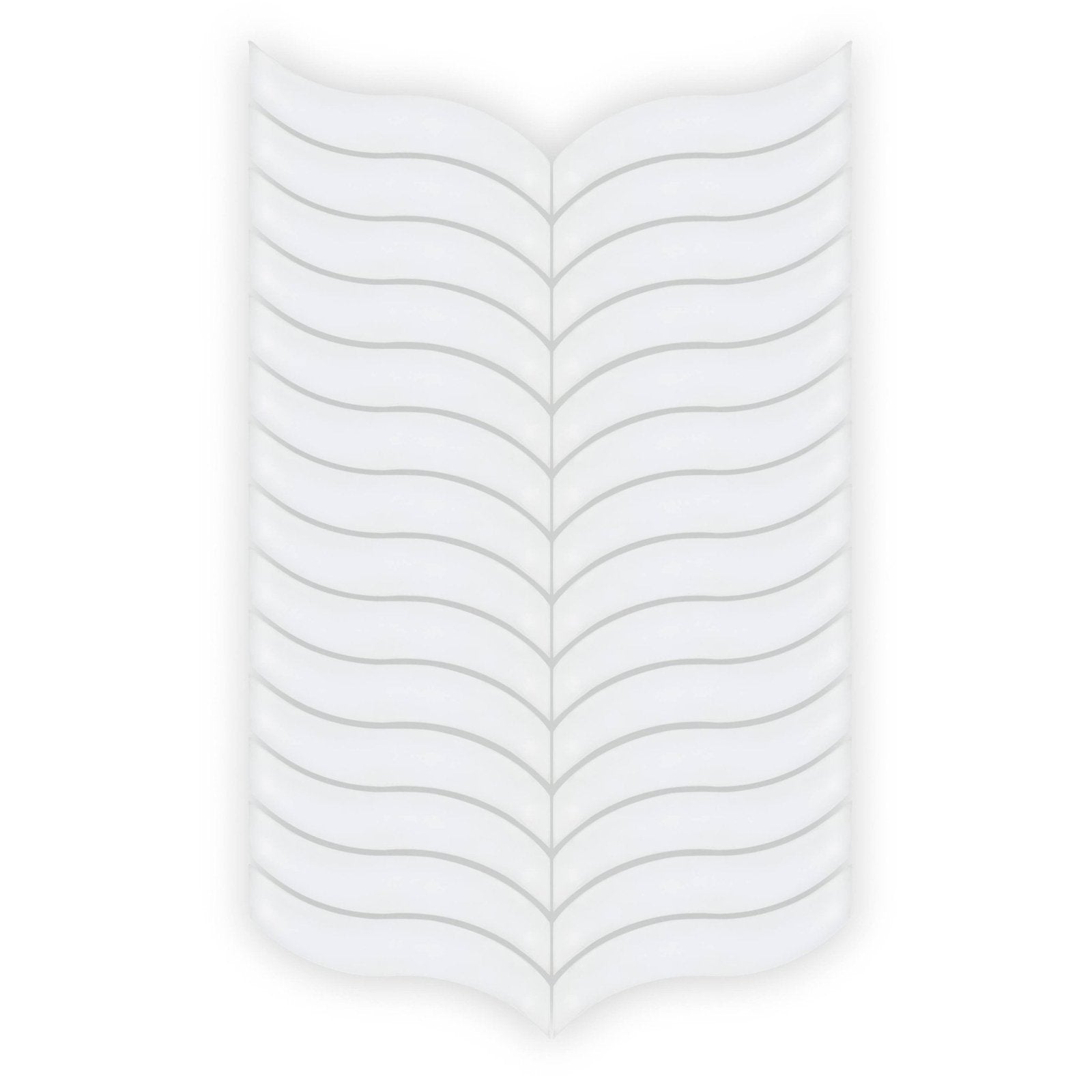 White translucent glass tile with wavy chevron pattern in Nordic Glass Bergen Snow Mosaic design
