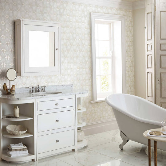 North Beach Montgomery Marble Effect Tile 60 x 30cm white marble-effect tiles with a vanity