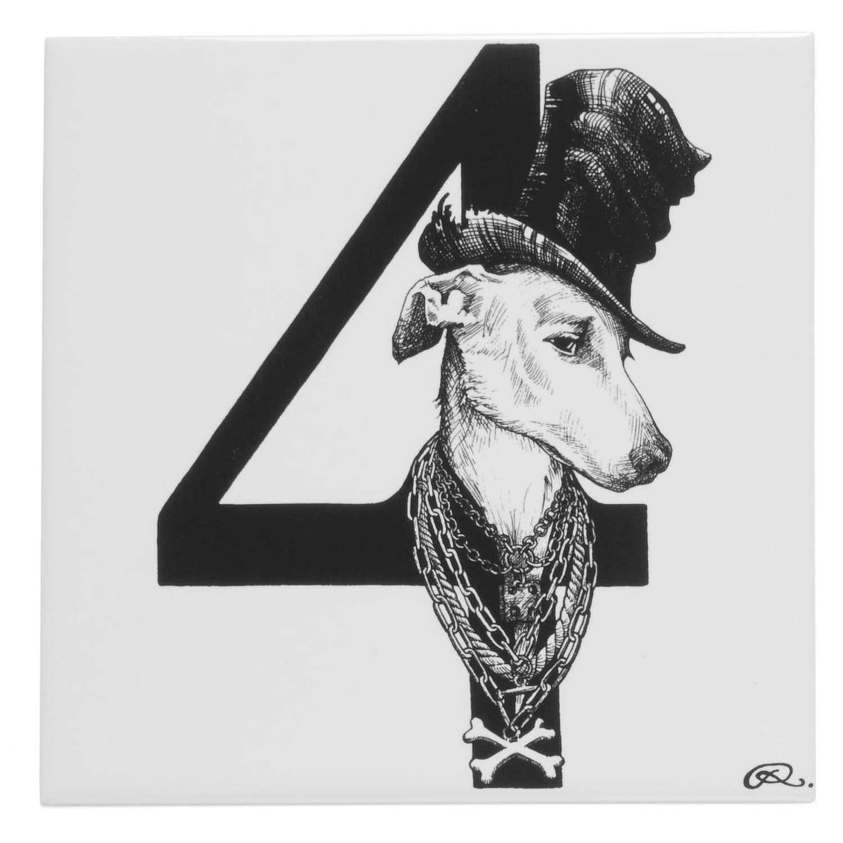 Rory Dobner 4 – Four Legged Friend Number Tile - Ceramic