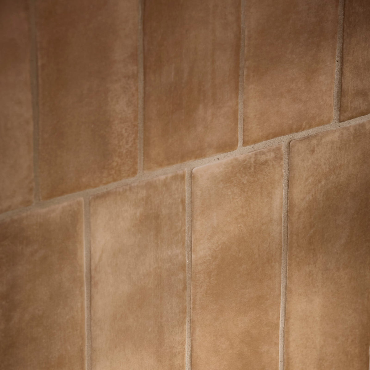 Beige oasis veloute ceramic cotto matt rectangular tiles with matte textured finish and light gray grout lines