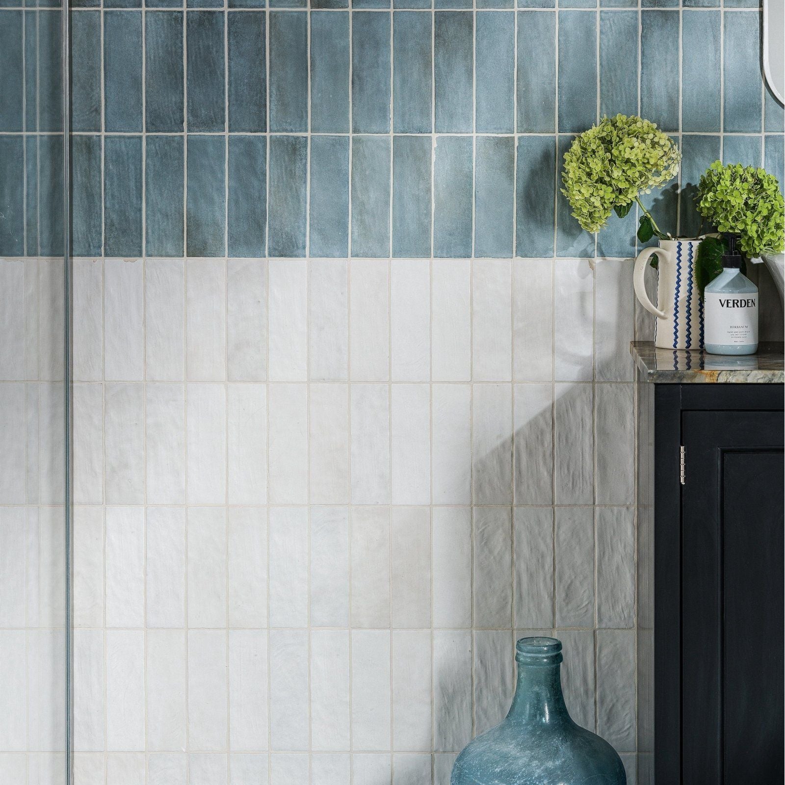 Oasis Veloute Ceramic Powder Blue Matt blue ceramic tile with a matt textured finish