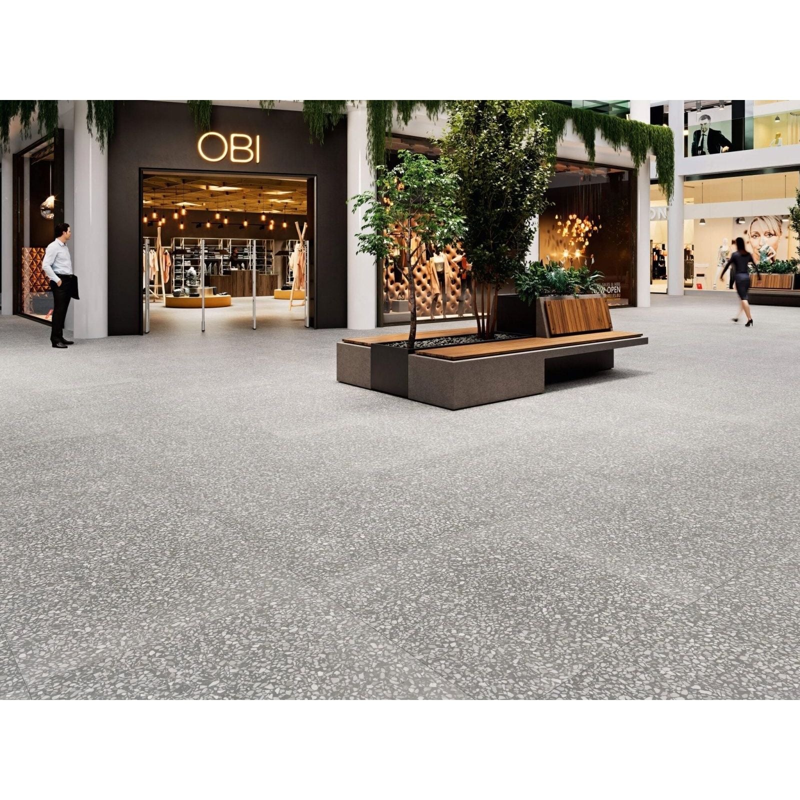 Gray speckled terrazzo floor tile obi 1855 ceniza with a modern minimalist design for stylish interiors