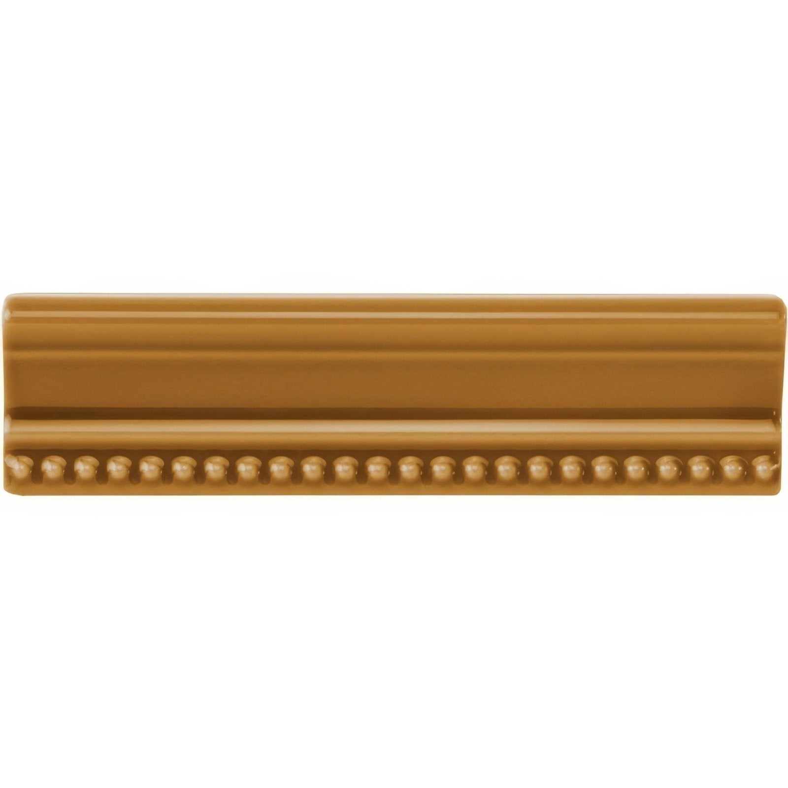 Tan ceramic ochre Hogarth moulding crown with smooth glossy finish and decorative bead detailing along bottom edge