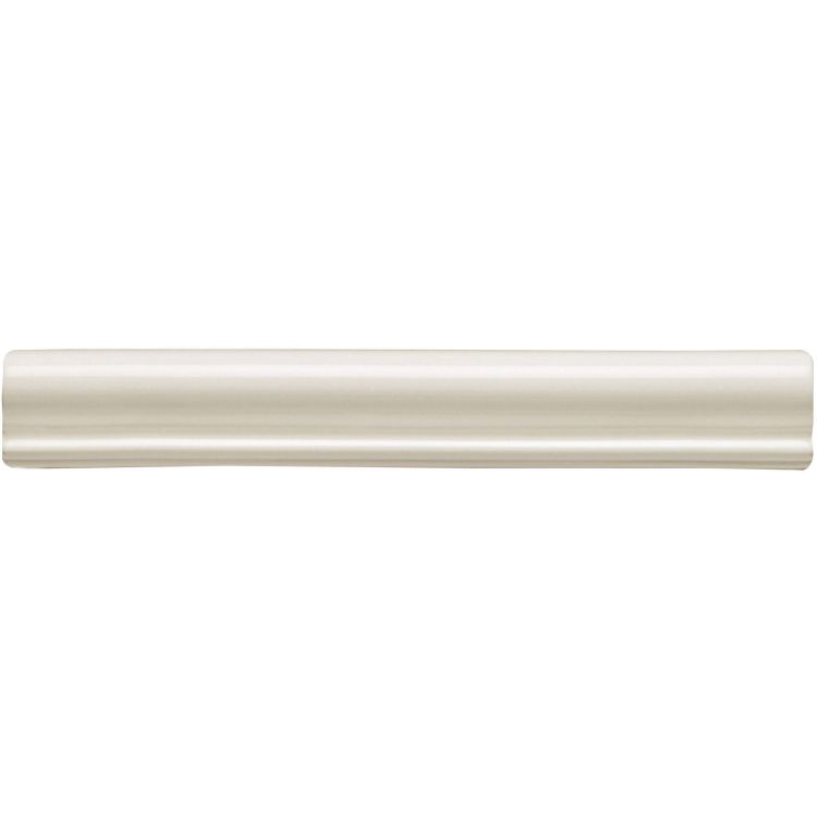 Off white dado rail moulding made of cream-colored ceramic tile with smooth glossy finish and subtle horizontal ridges