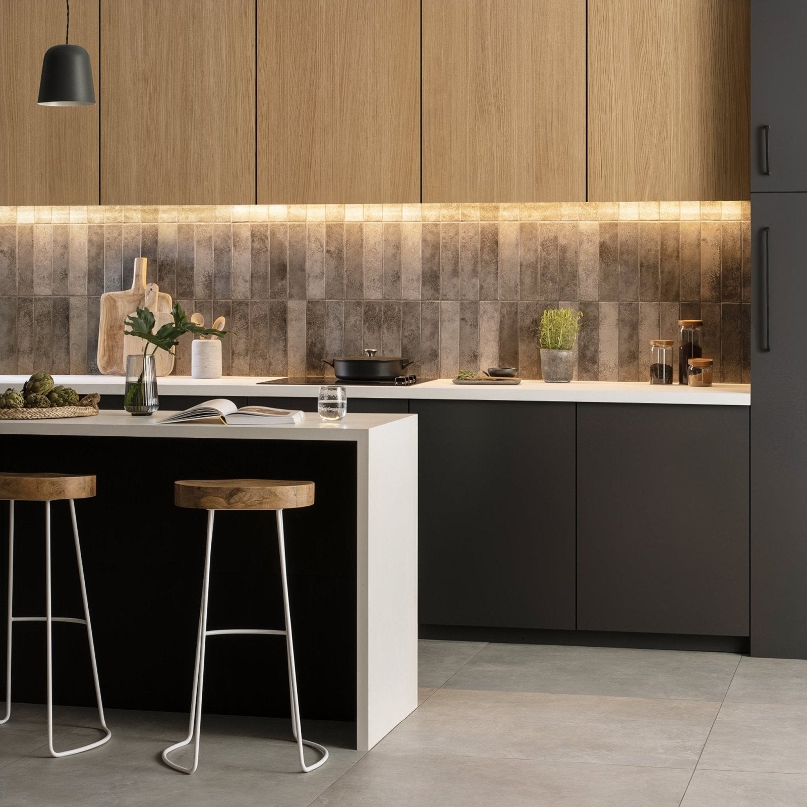 Oken Brick Anthracite in a kitchen setting