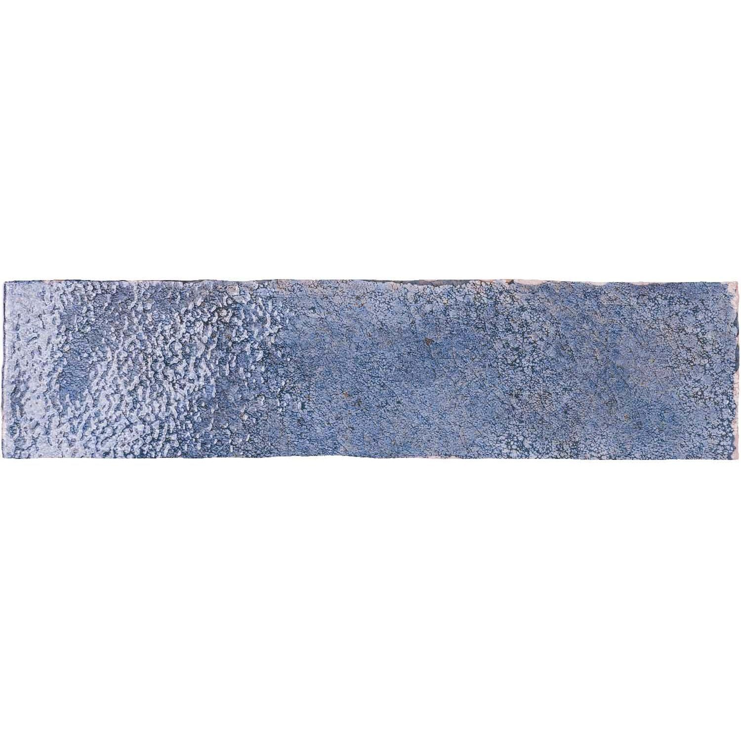 A rectangular blue ceramic tile oken brick blue with textured speckled surface and subtle gradient shading