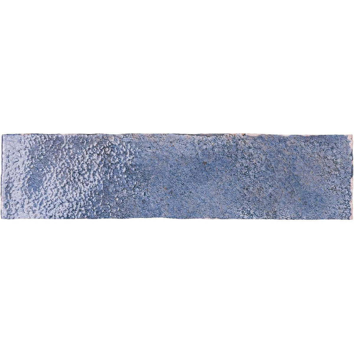 A rectangular blue ceramic tile oken brick blue with textured speckled surface and subtle gradient shading