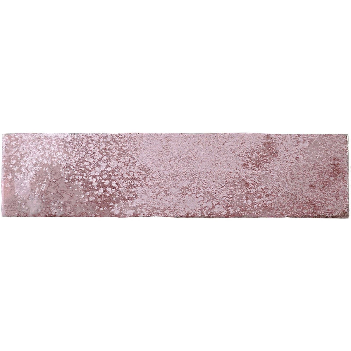A rectangular dusty rose oken brick garnet tile with a textured surface and scattered metallic speckles