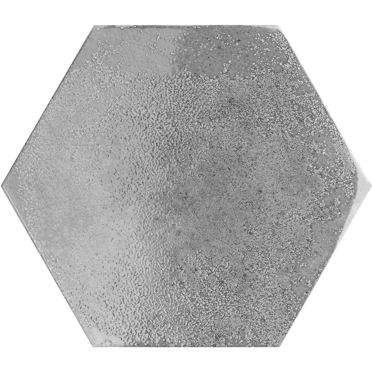 Oken hexagon anthracite gray concrete tile with a textured speckled surface for flooring and walls