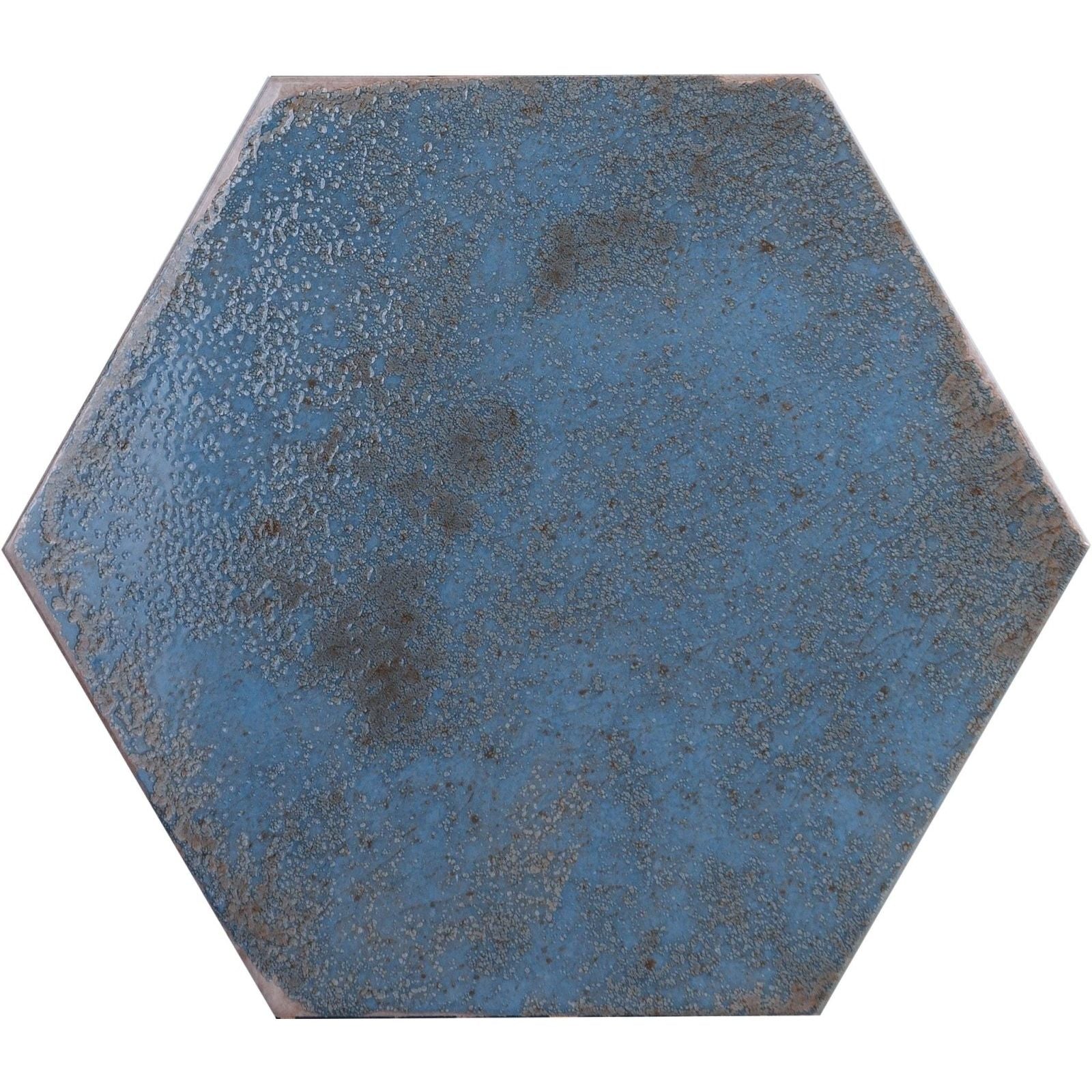 Oken Hexagon Blue textured distressed finish blue hexagonal ceramic tile ideal for walls and floors