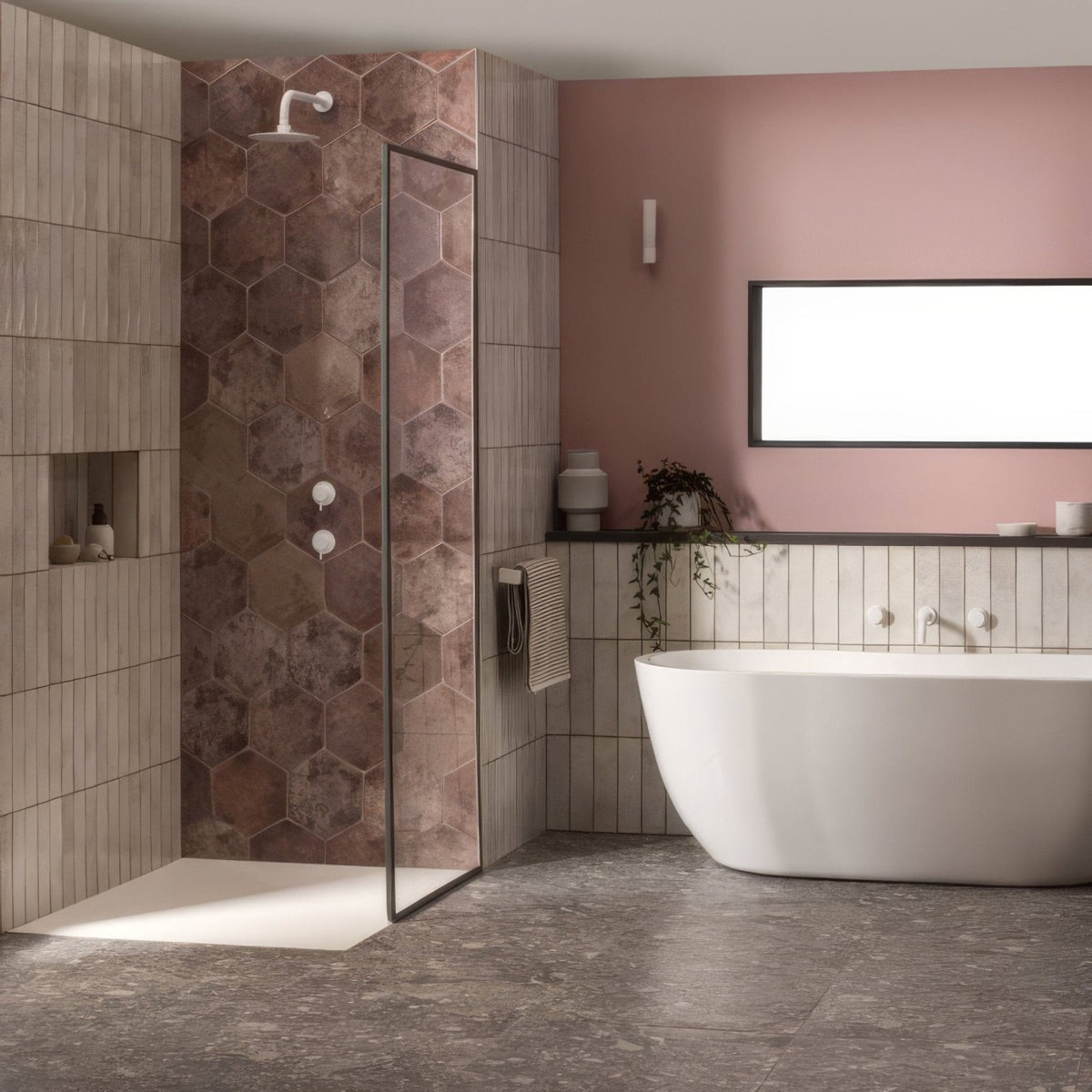 Modern freestanding bathtub oken hexagon garnet with sleek white finish and minimalist design for contemporary bathrooms