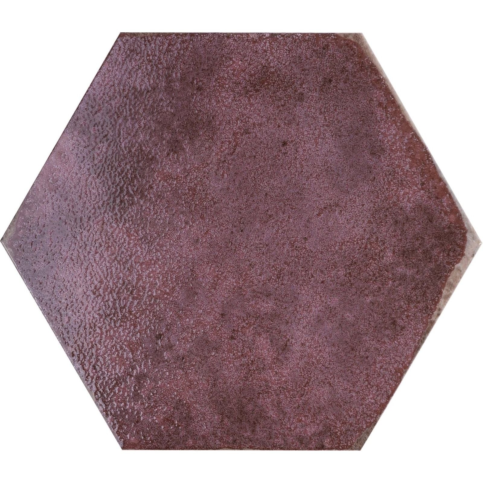 Oken hexagon garnet tile with textured matte finish in deep burgundy for stylish wall or floor use