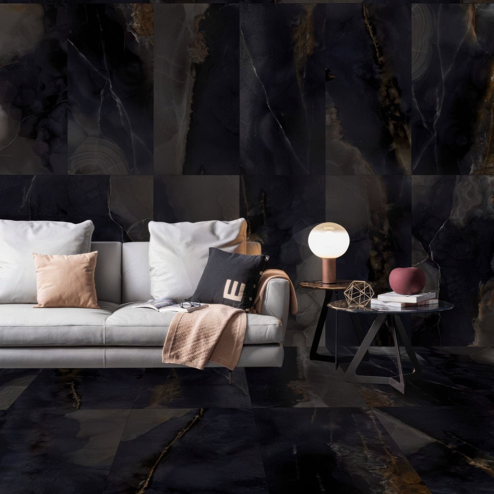 Onyx Black in Polished and Matt Tiles