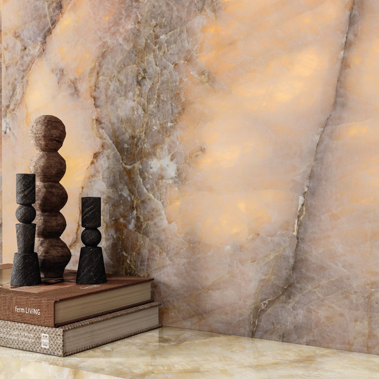 Onyx Copper Polished brown marble-effect tile