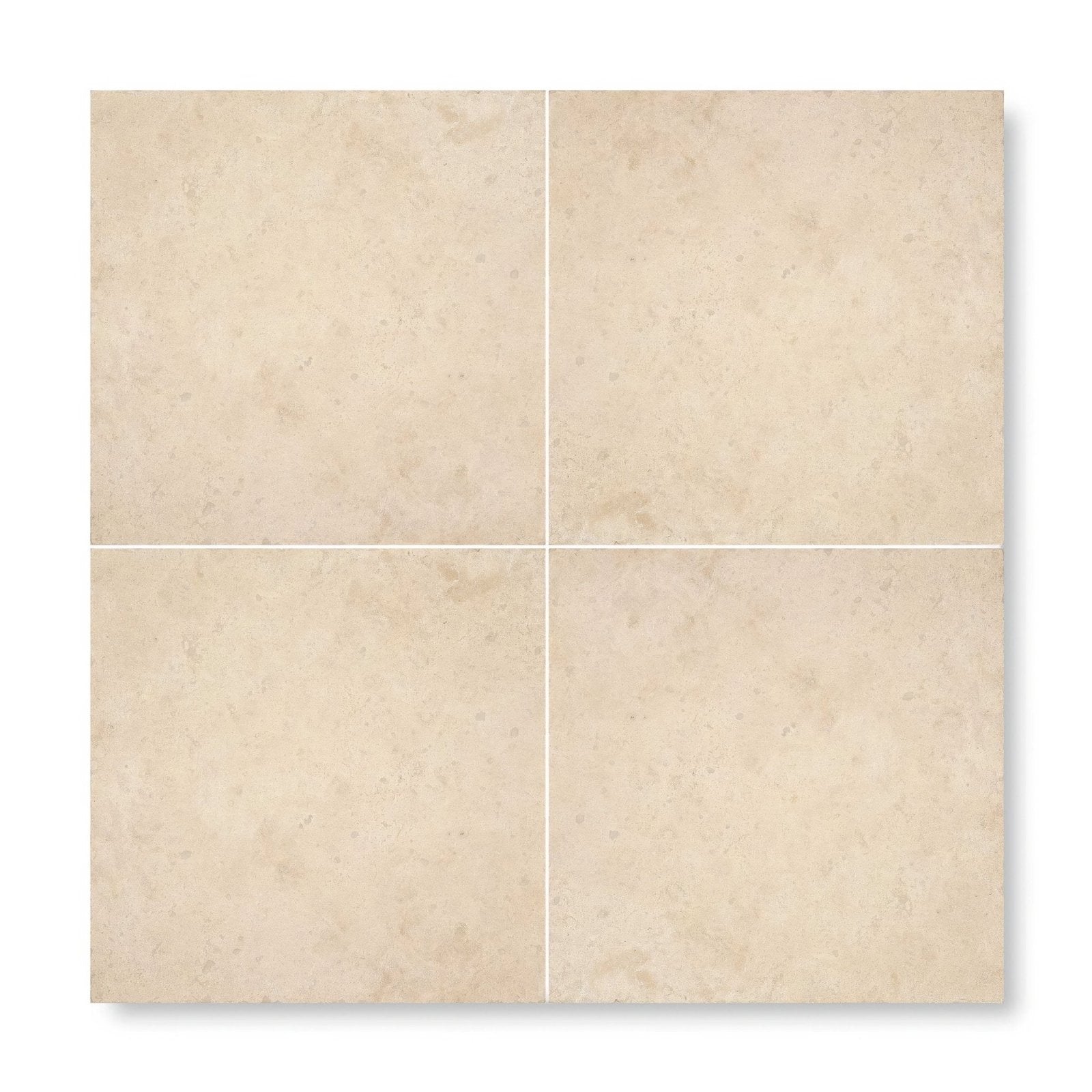 Beige stone tiles orient 40x40 with tumbled edge natural texture and faint veining unfilled and tumbled finish