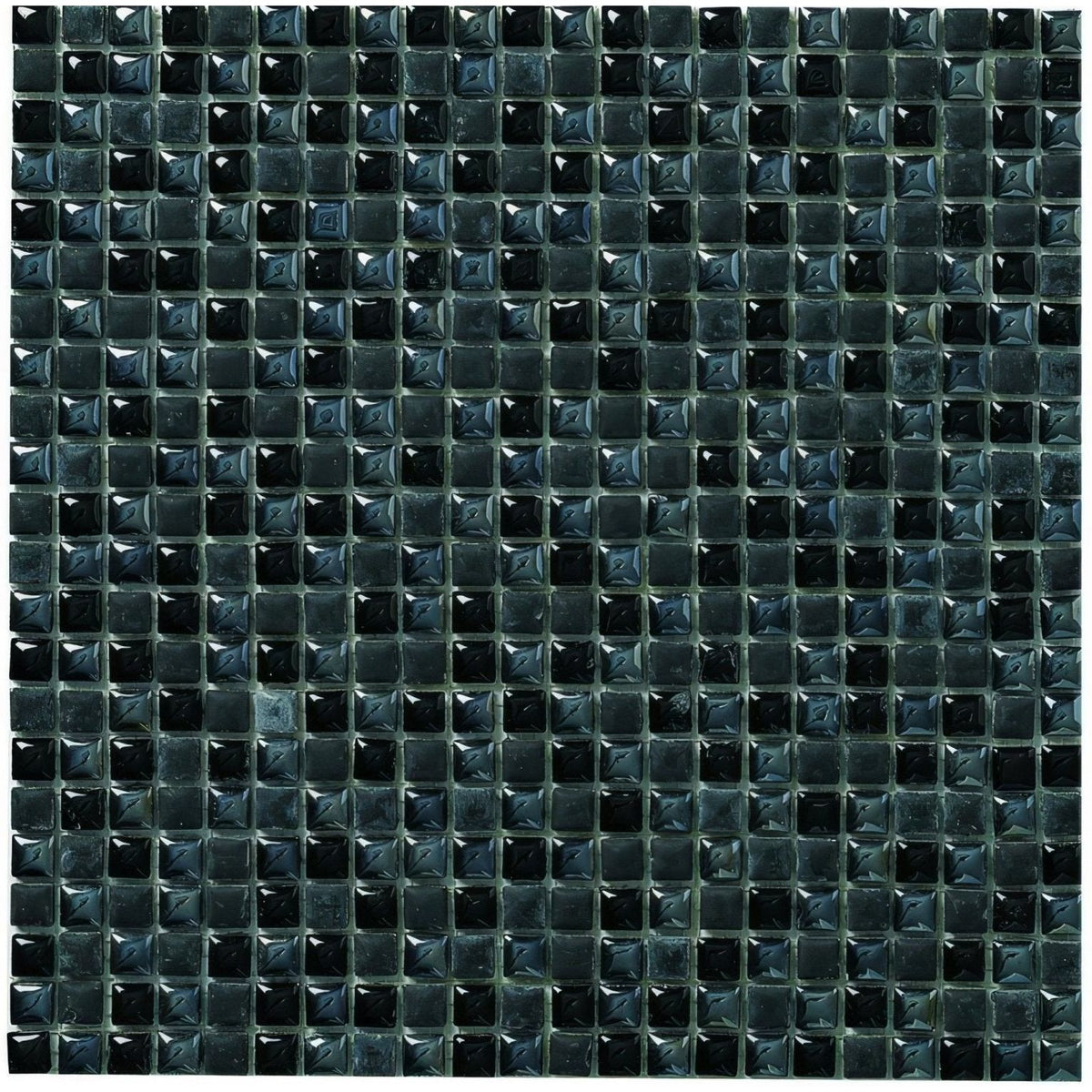 Black glossy square mosaic tile orion 30 x 30cm with subtle textured pattern for modern wall and floor design