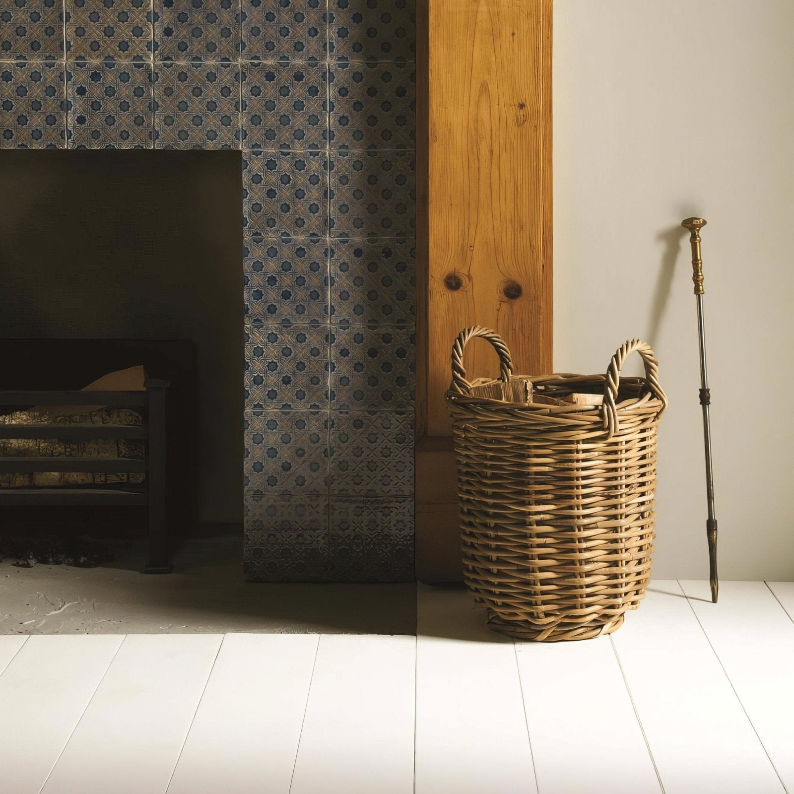 A natural-toned wicker basket with twisted handles filled with firewood from ormeaux on truffle collection
