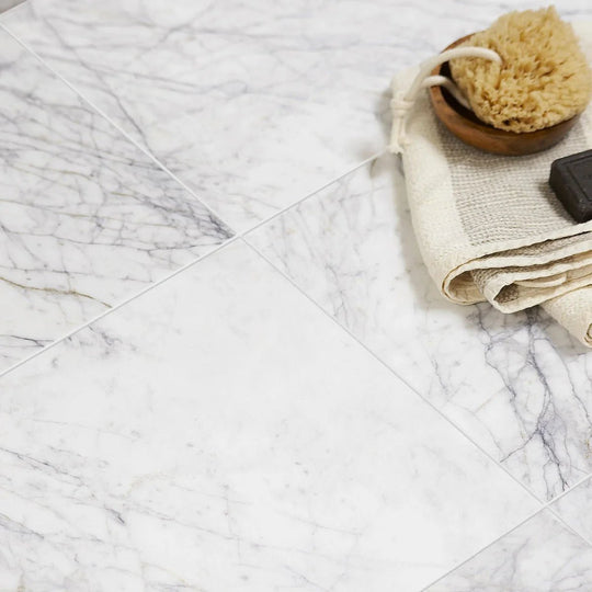 Ottimo marble 61 x 30.5cm floor tiles with white marble effect and subtle gray veining for elegant interiors