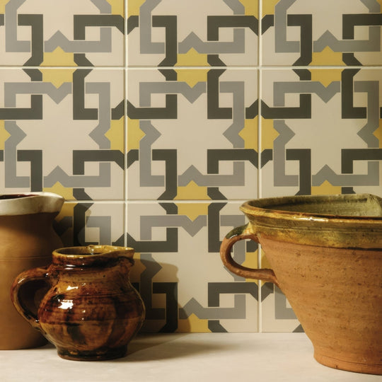 Ottoman Summer Yellow, Light Grey and Dark Grey on White