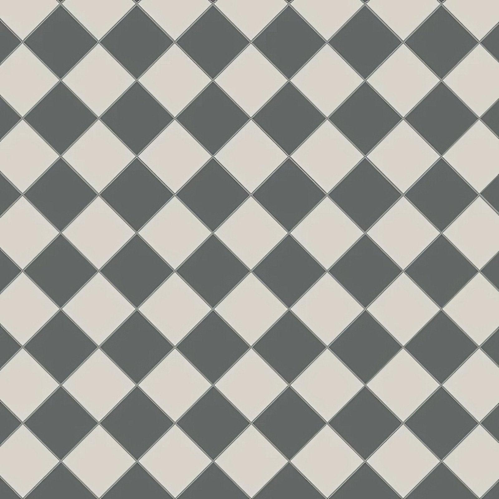 Oxford 106mm revival grey and dover white diamond-patterned tile flooring in gray and off-white colors