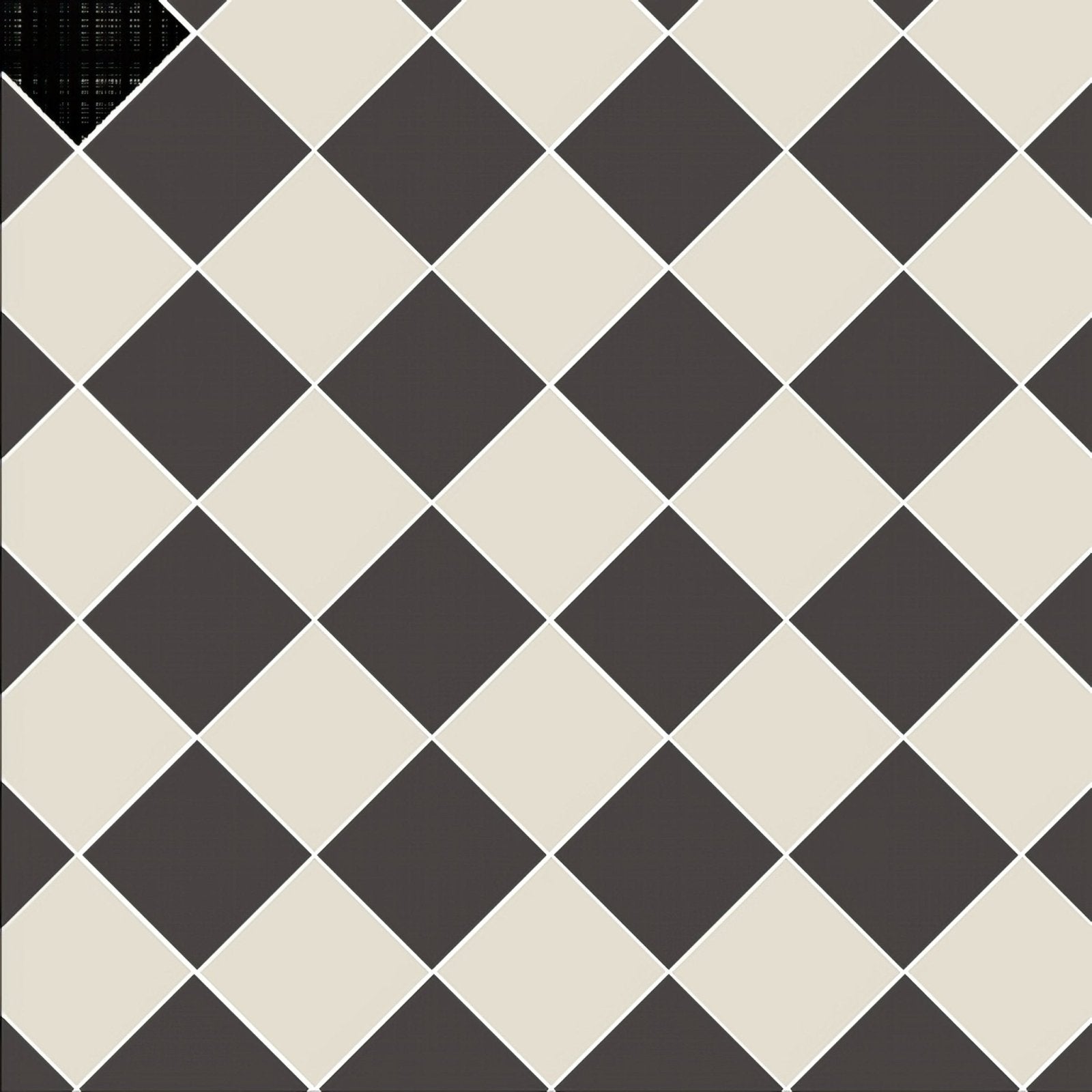 Oxford 151mm black and dover white diamond-patterned ceramic tile flooring with black and cream colors