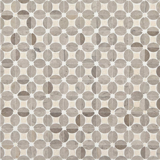 Gray marble mosaic tile palazzo mancini with repeating circular pattern for elegant wall or floor design