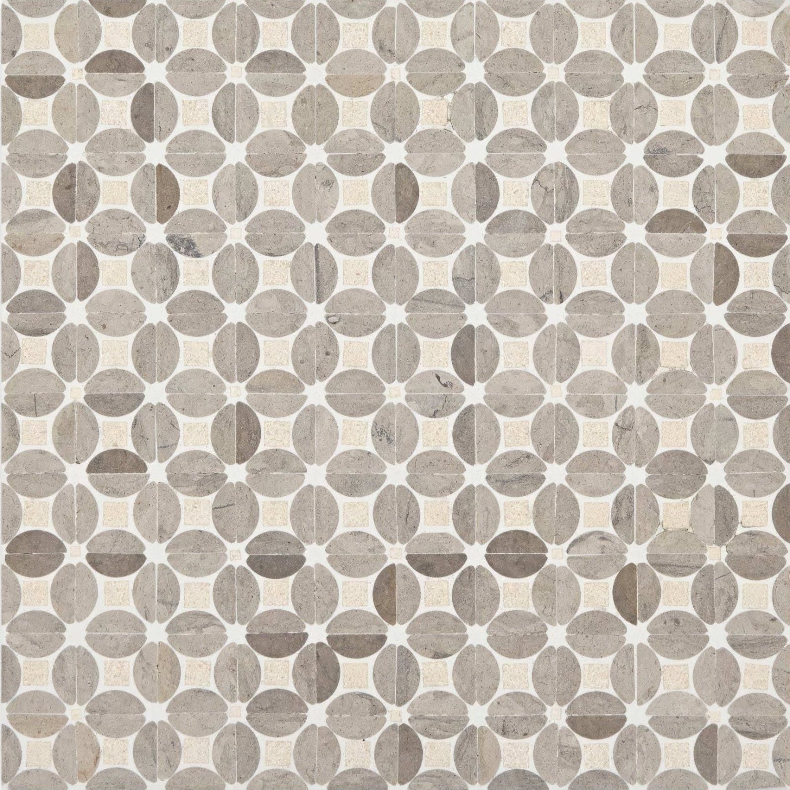 Gray marble mosaic tile palazzo mancini with repeating circular pattern for elegant wall or floor design