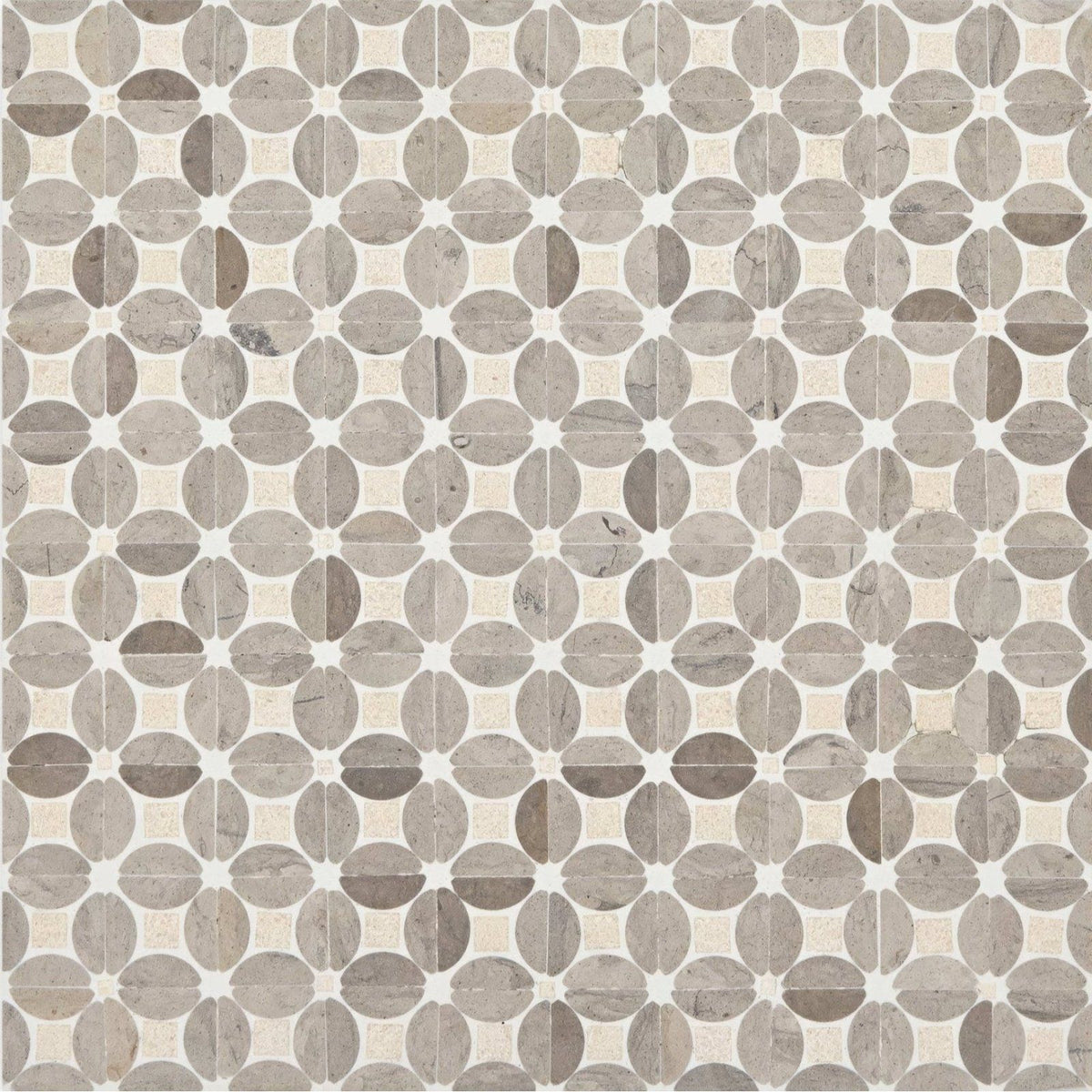 Gray marble mosaic tile palazzo mancini with repeating circular pattern for elegant wall or floor design