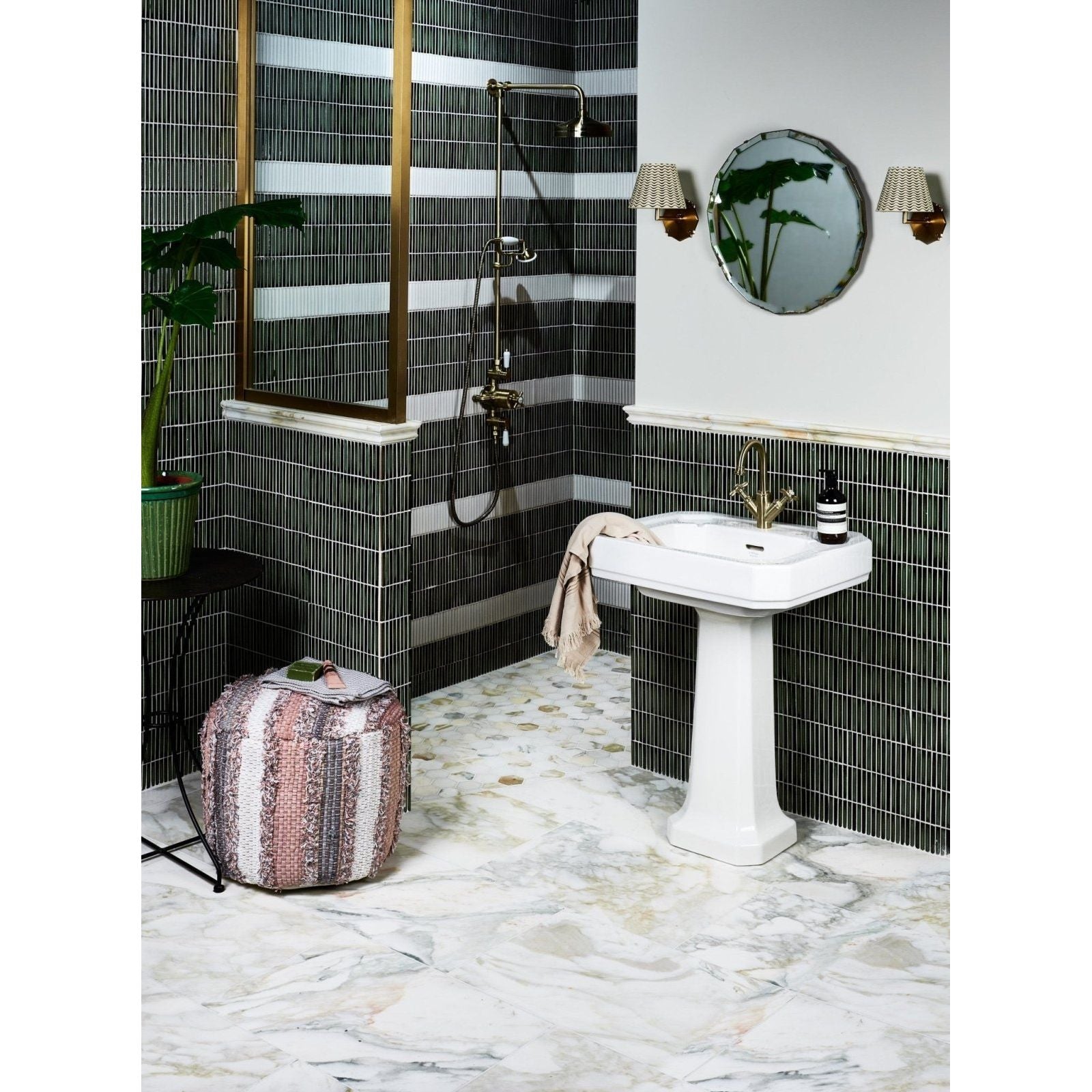 Palazzo Oro Honed Marble 61 x 40.6cm white marble tiles with grey veining