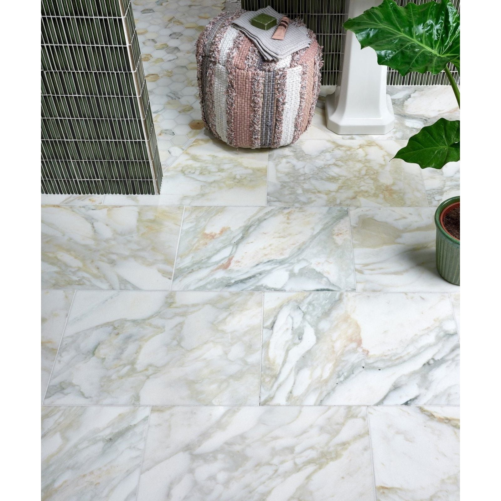 Palazzo oro honed marble floor tiles 61 x 40.6cm white with swirling gray and beige veining