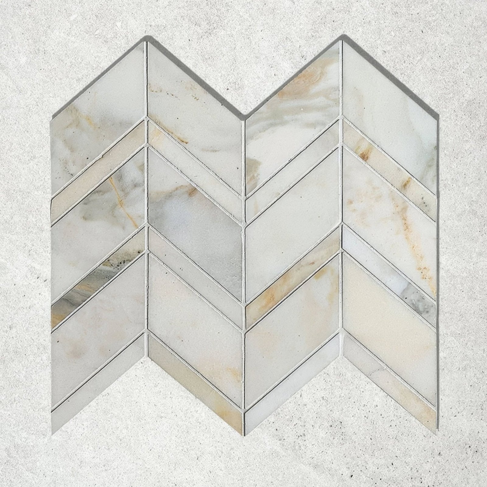 Palazzo Oro Marble Chevron Mosaic shown as flooring