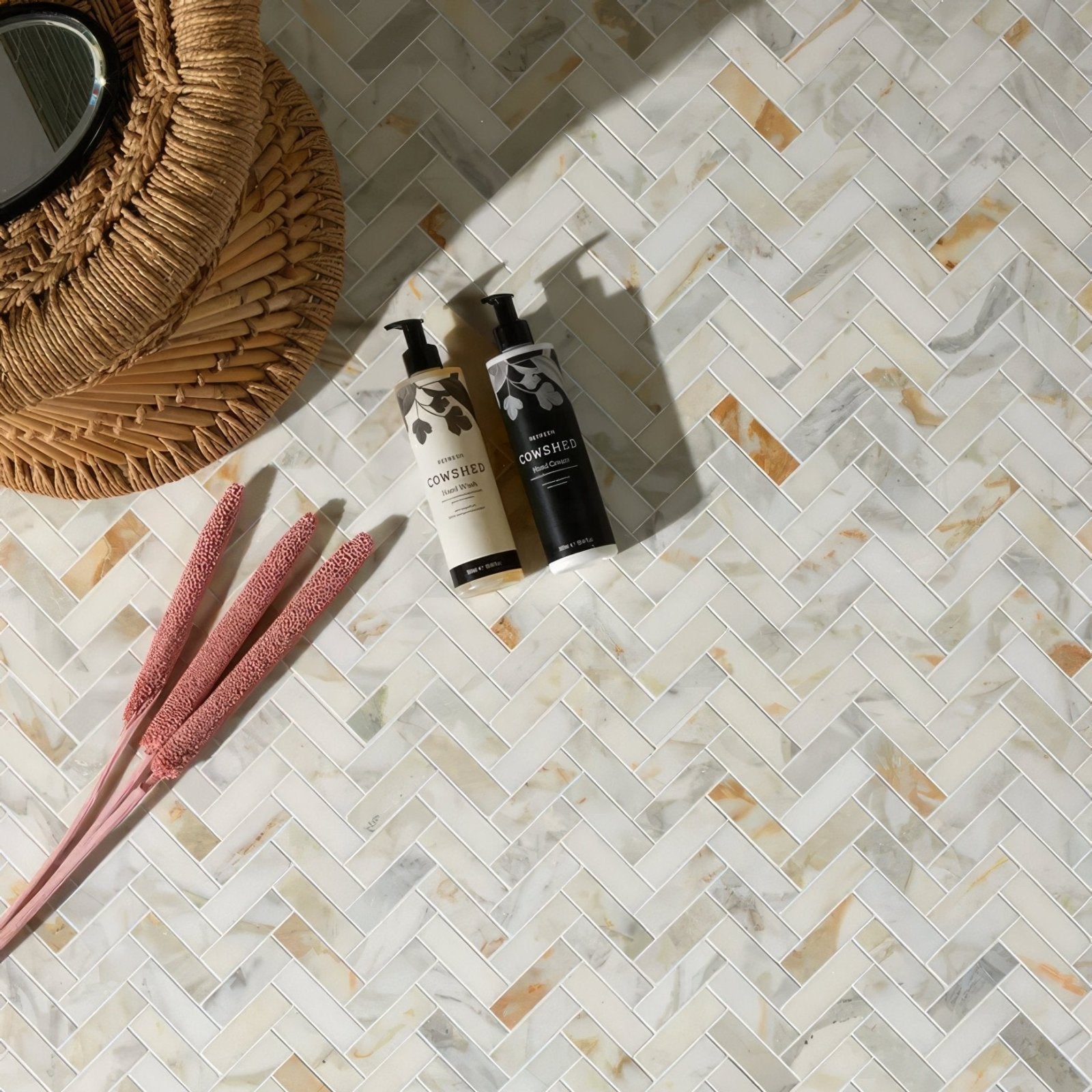Palazzo Oro Marble Herringbone Mosaic
