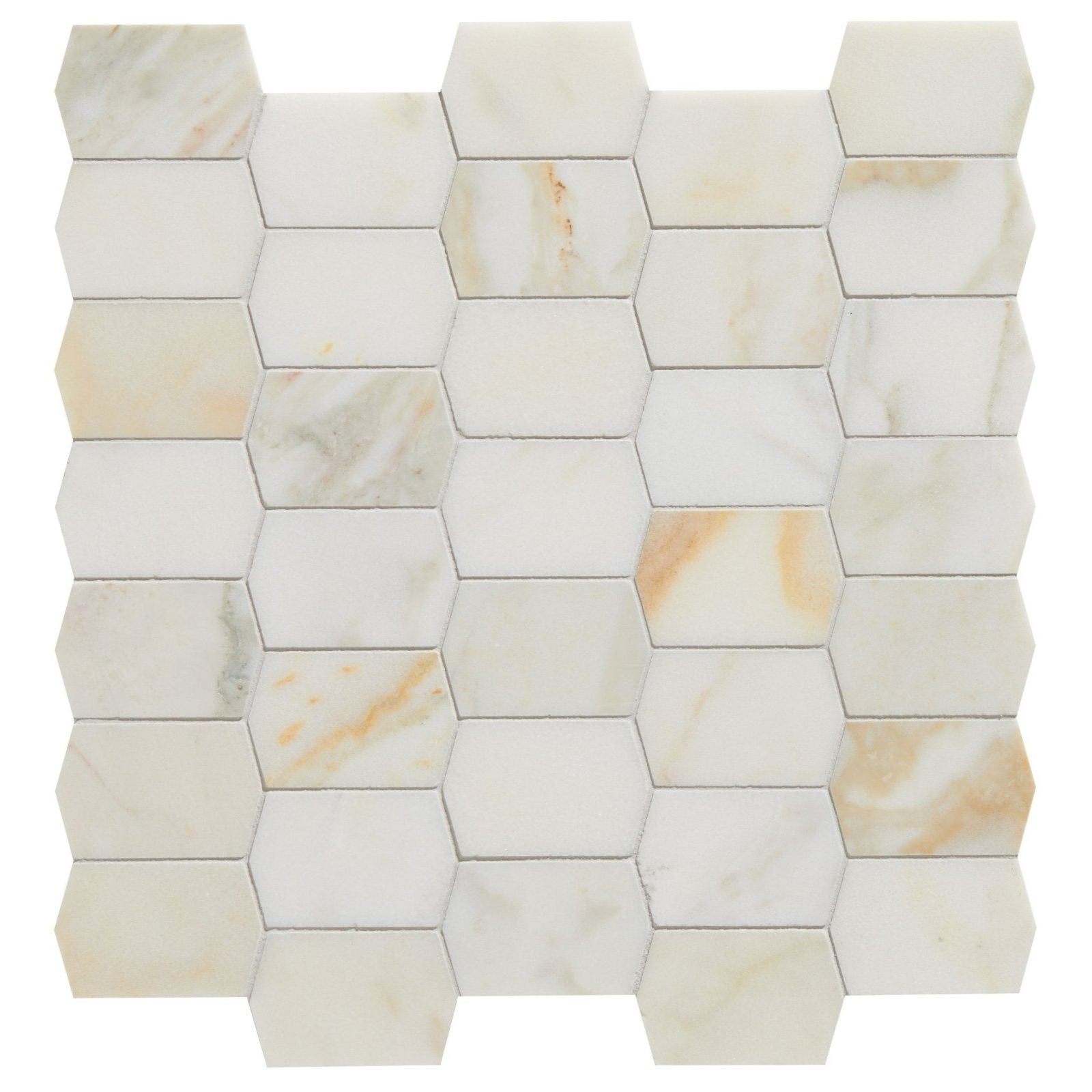 Palazzo Oro marble picket mosaic featuring white and beige hexagonal tiles with subtle veining in marble material