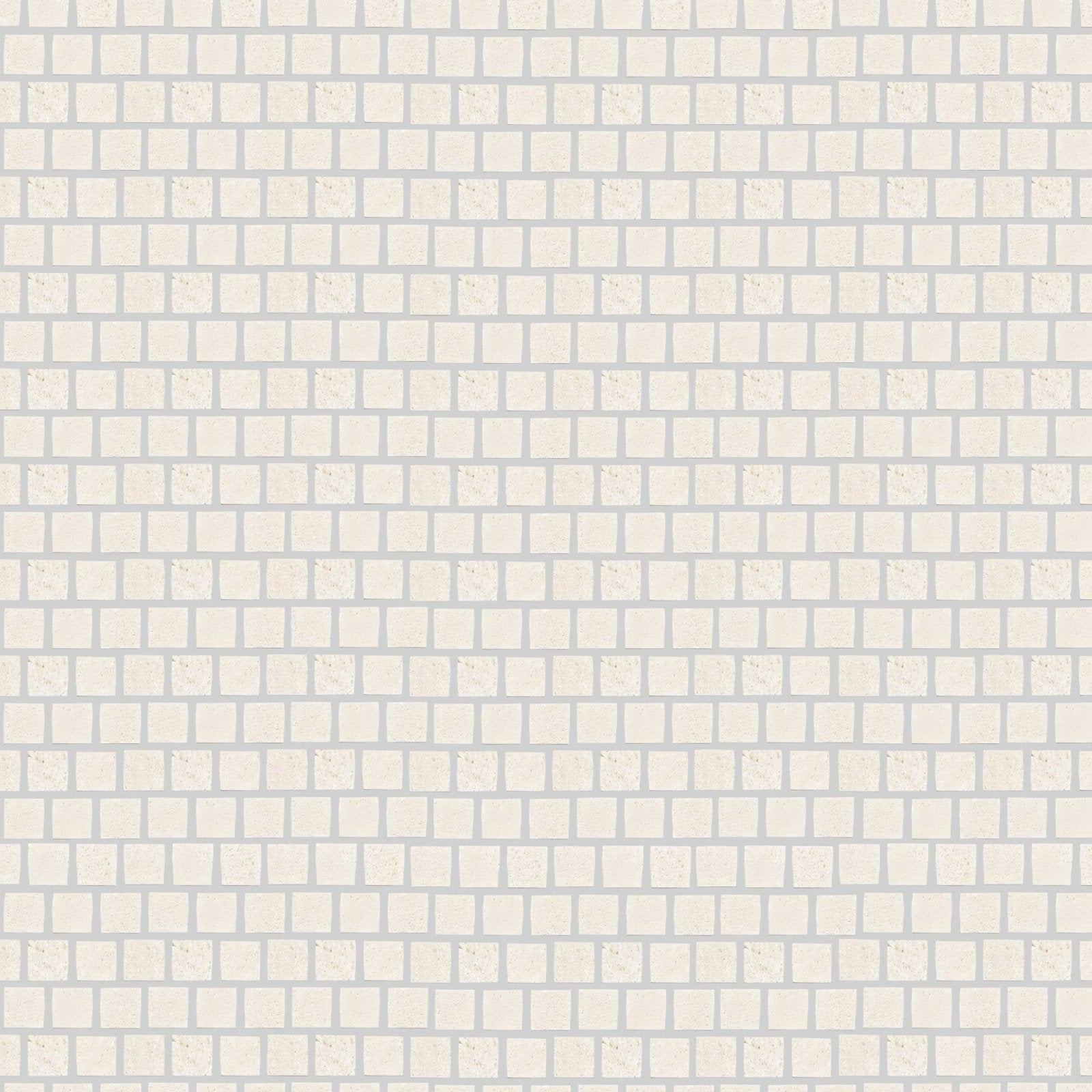 Palio limestone brick mosaic tile with white square tiles featuring subtle texture and faint gray grout lines