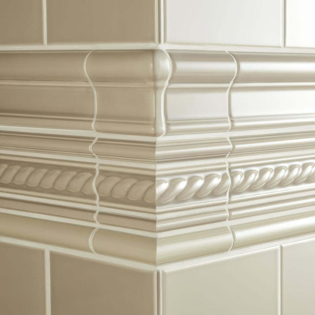 Palladian Beige Omega Moulding Ceramic Wall Tile 152x12mm - Gloss - Cream & Beige