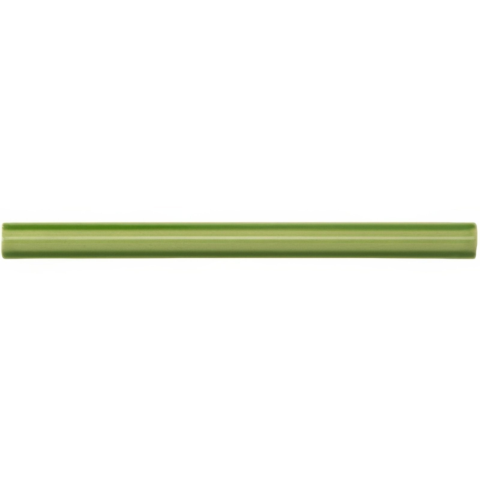 A sleek olive-green ceramic tile with a smooth glossy finish and rounded edges from palm green omega moulding