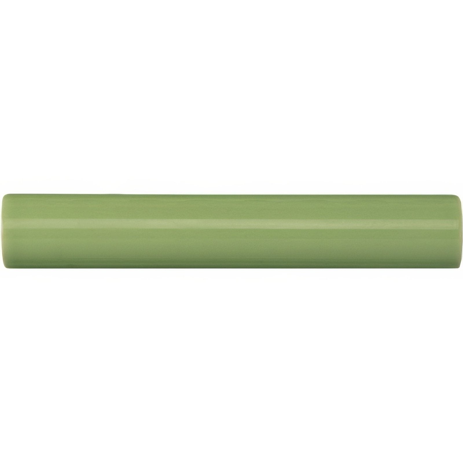 Palm green sigma moulding is a smooth matte olive green cylindrical tile with subtle horizontal ridges and uniform color