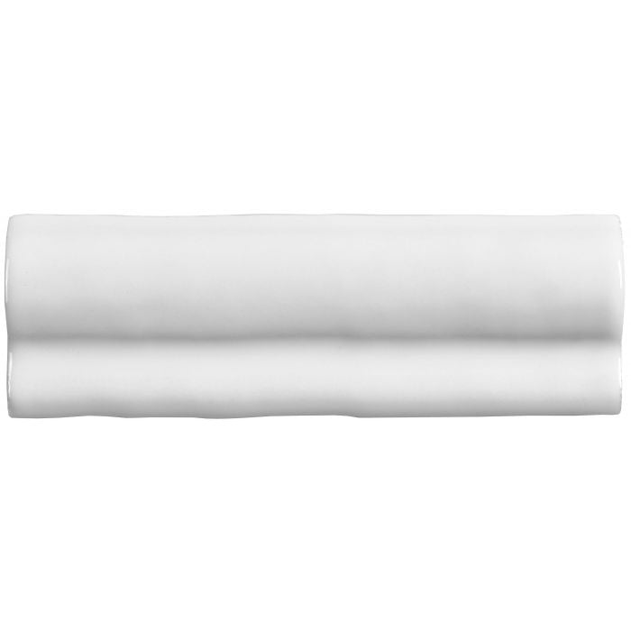 White ceramic papyrus torus moulding tile with smooth glossy finish and subtle horizontal ridges