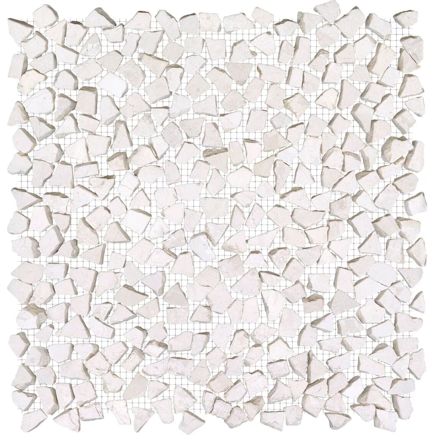 White irregularly shaped stone mosaic tile with textured surface paradise tiny broken edge blanco mosaic