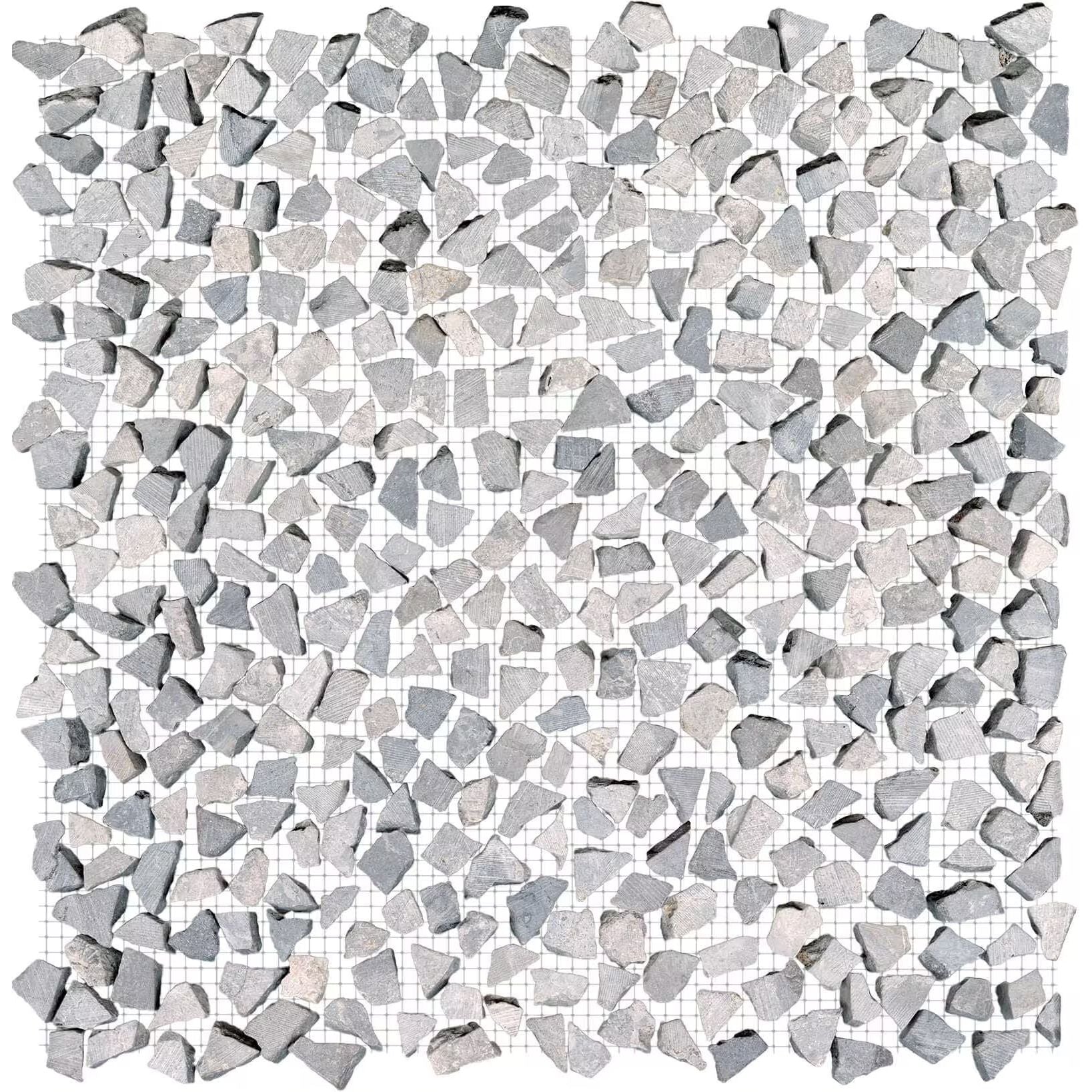 Gray stone paradise tiny broken edge gris mosaic tile featuring irregular fragments arranged in a grid pattern