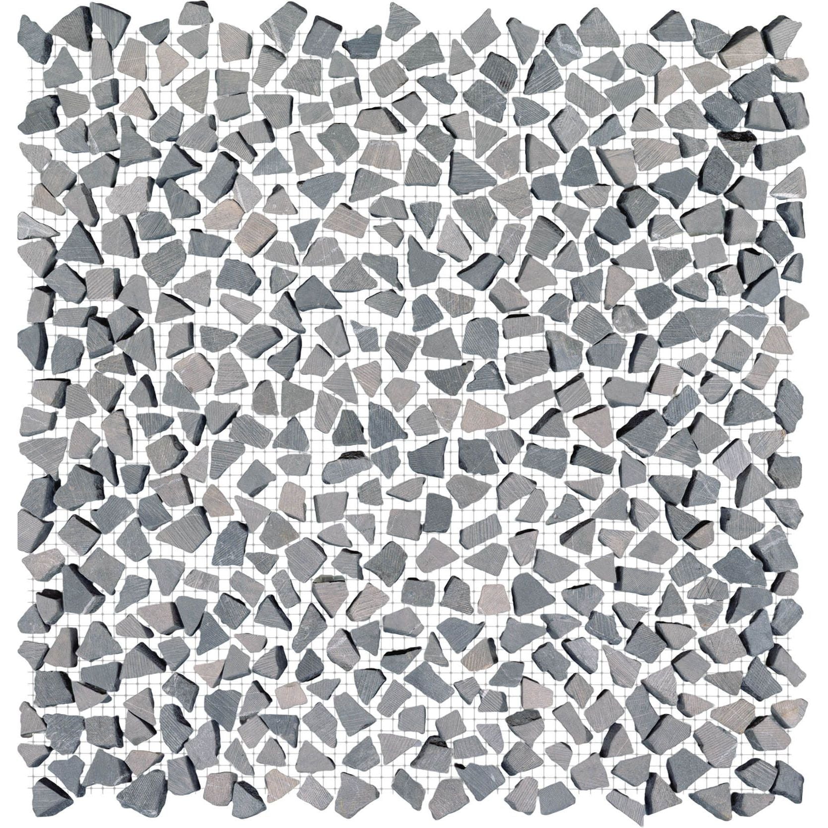 Gray paradise tiny broken edge negro mosaic tile with irregular textured stone fragments arranged in a grid pattern