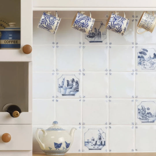Pastoral Scene Delft River Scene Wall Tile - alternate view