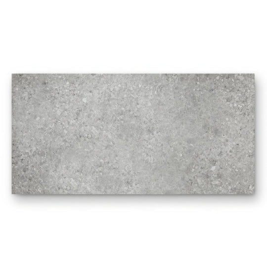 Gray concrete-effect rectangular tile with a speckled textured surface pebble beach grey 120 x 60cm