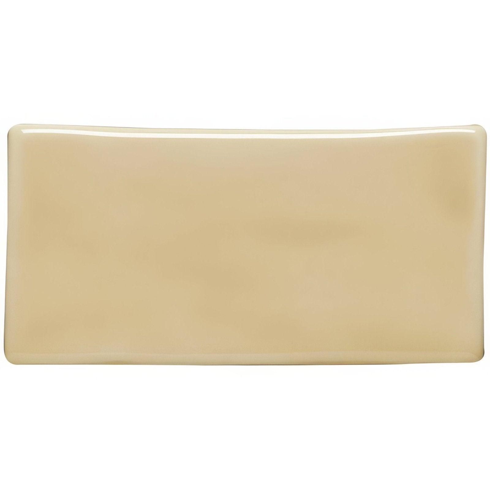 Cream-colored rectangular ceramic pebble half tile with smooth glossy finish ideal for wall and backsplash use