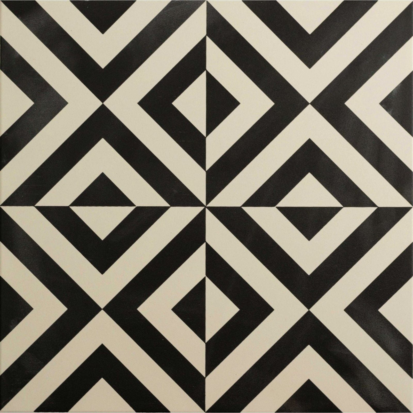 Penshaw black on chalk tile with bold black and cream geometric diamond pattern ideal for stylish flooring or walls