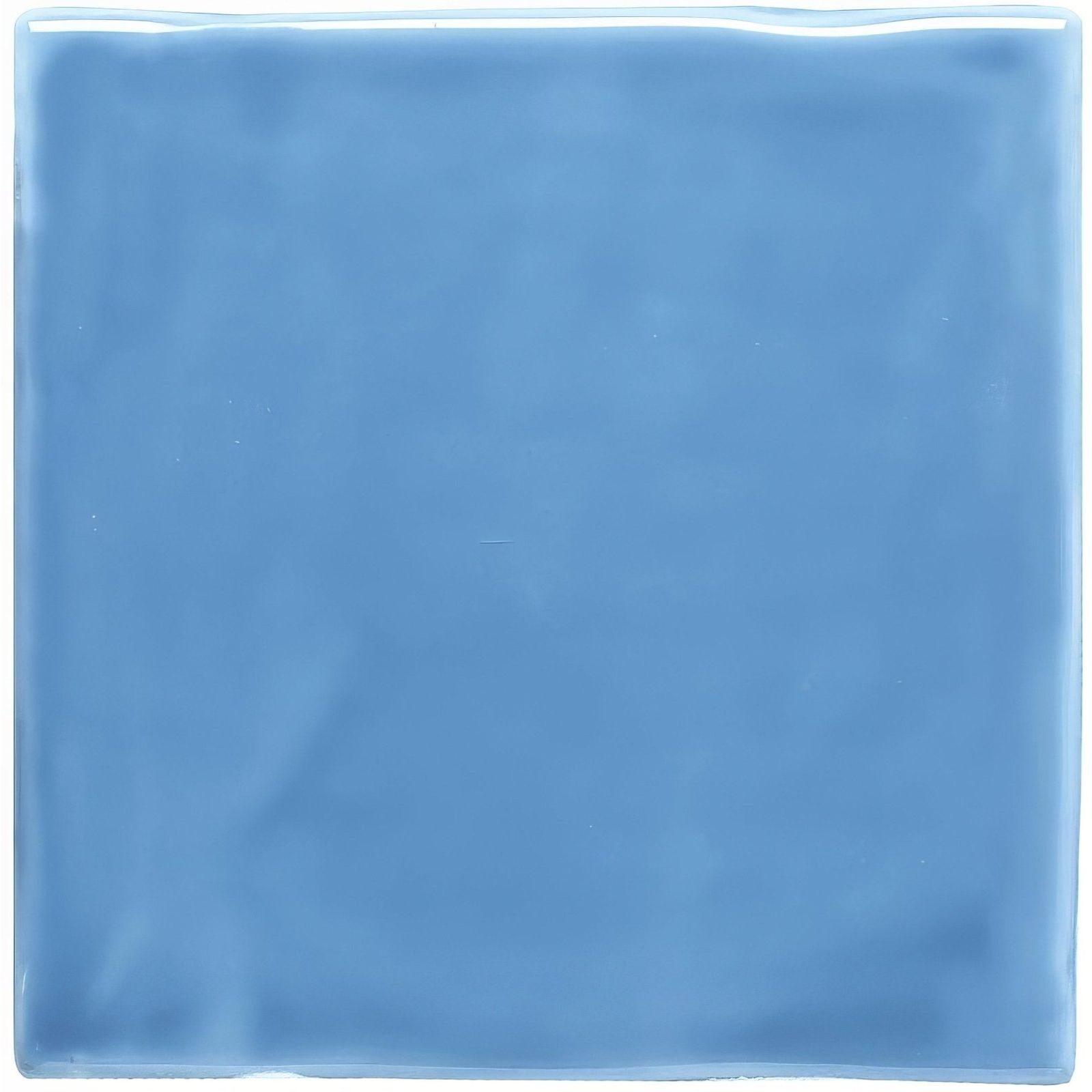 A square glossy blue ceramic tile with a smooth slightly reflective surface called periwinkle field tile