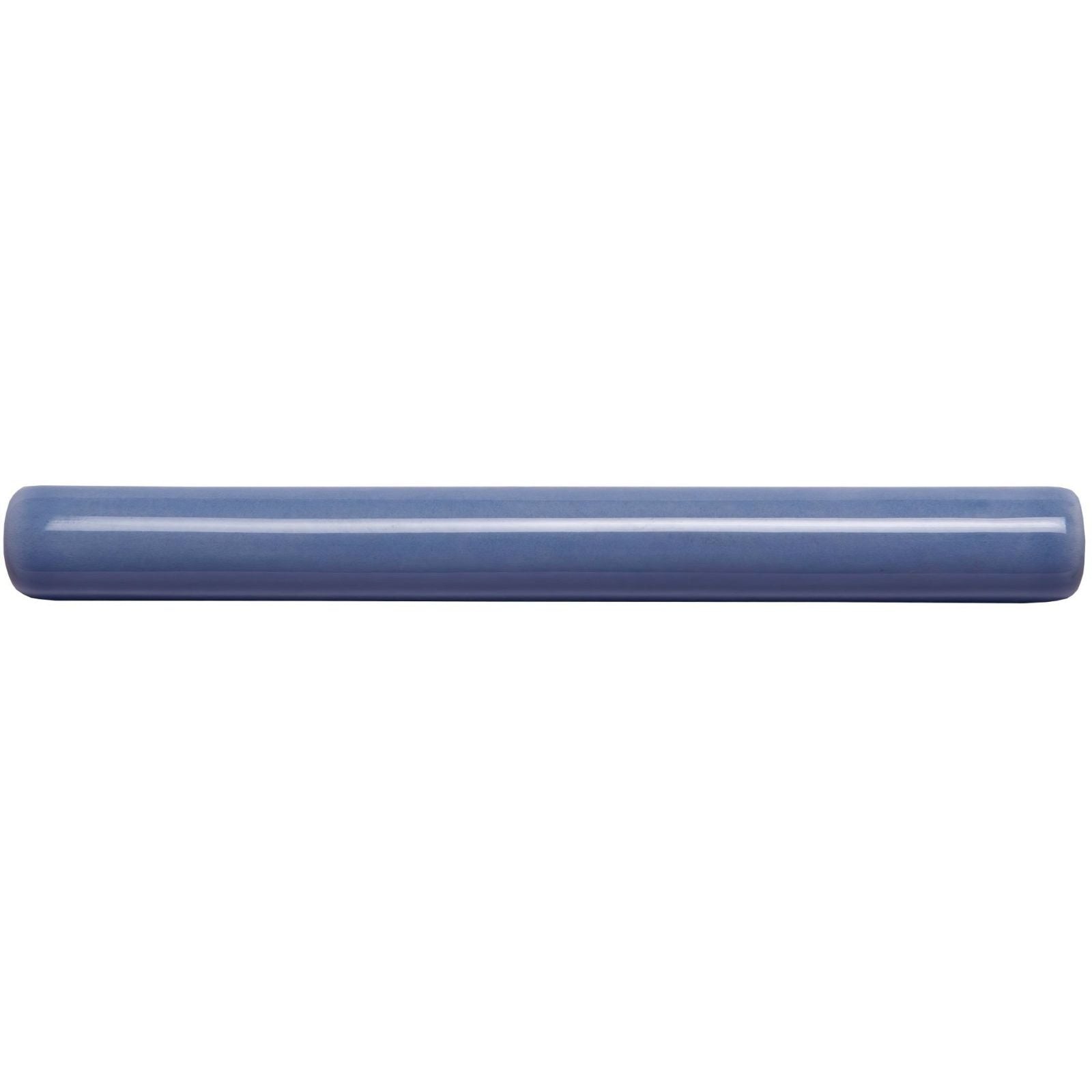 A sleek matte finished blue ceramic tile with a smooth rounded rectangular shape for periwinkle semi round pencil border